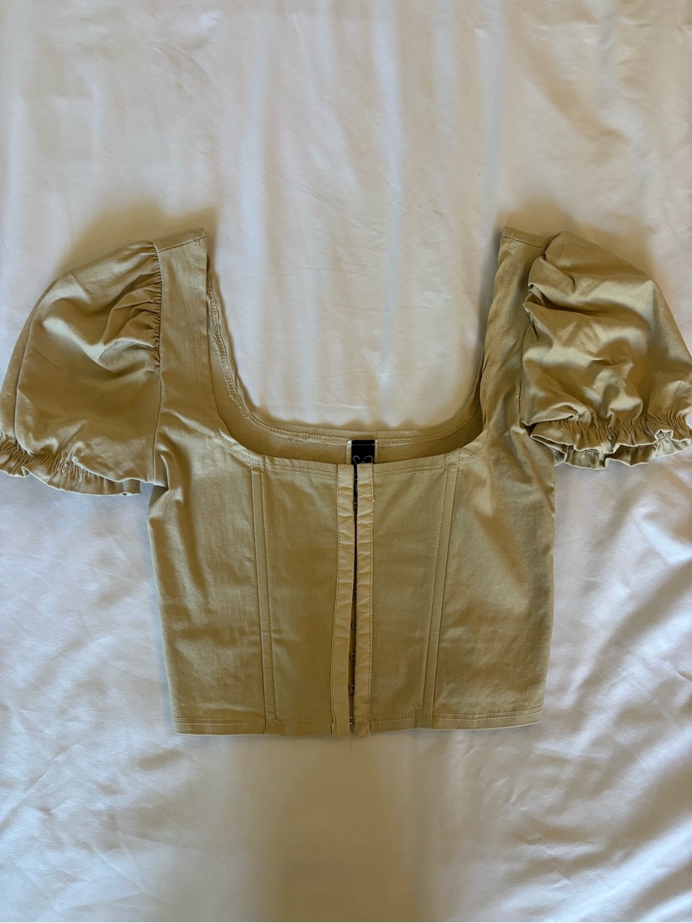 Puff-Sleeve Square Neck beige corset top